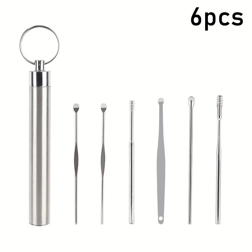 7Pcs ABS+tainless Steel Earpick Ear Cleaner Spoon Ear Care Cleaning Tool Ear Wax Removal Kit Ear Wax Ear Wax Removal Tool