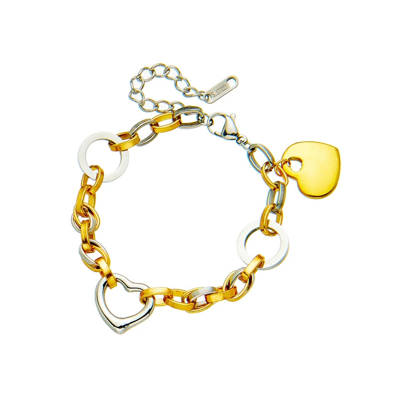 DIEYURO 316L Stainless Steel Heart Charm Bracelet For Women Hip Hop Street Trend Girls Wrist Jewelry Fashion Party Wedding Gifts