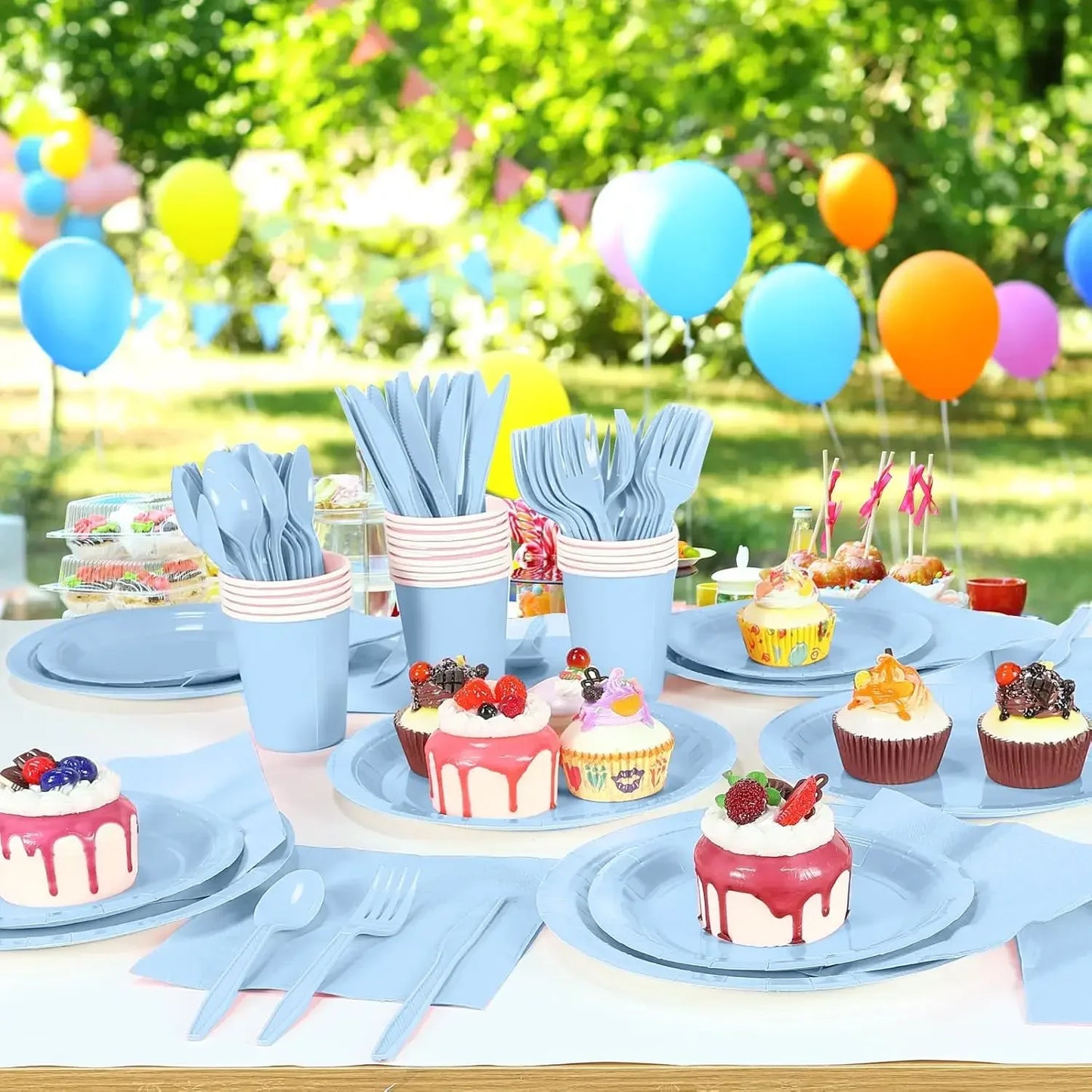 Solid Light Blue Theme Birthday Super Girls Decorations Party Disposable Tableware Paper Napkins Cups Plates Tablecloths Straws