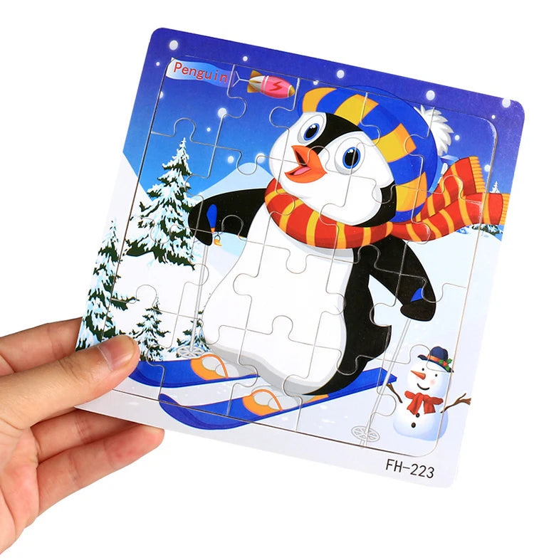 Baby Toys 20Piece Wooden Puzzle Cartoon Animal Vehicle 3D Jigsaw Puzzle Game Montessori Educational Toys For Children Gifts