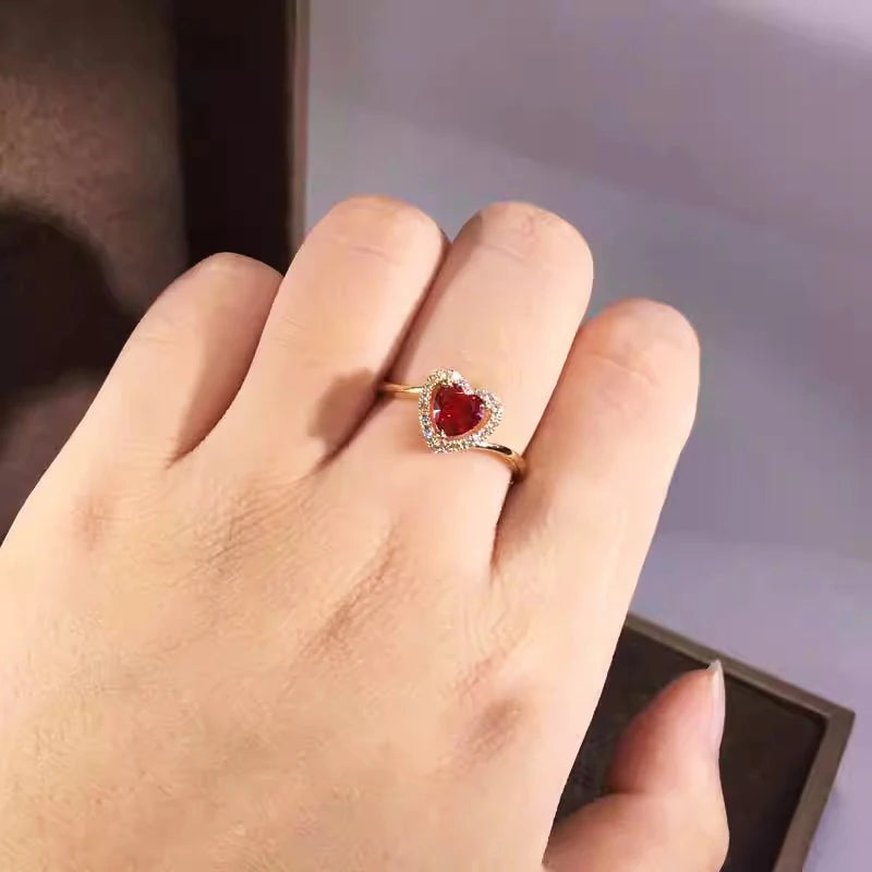Red Love CZ Women Rings Gold Color for Wedding Engagement Heart Rings Anniversary Gift Elegant Ladies Jewelry Wholesale
