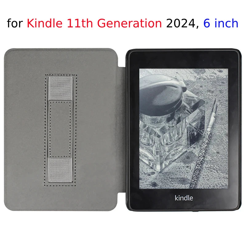 For Kindle 11th Generation 2024 Case 6'' with Hand Strap Kindle 6 inch Case Ebook C2V2L3 Auto Wake Sleep Cover PU Leather Funda