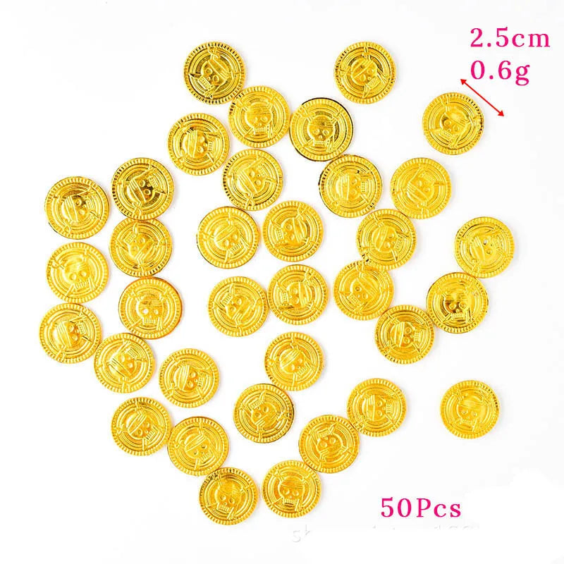 50/100Pcs Pirate Gold Coins Plastic Fake Treasure Coins Props Halloween Decor Kids Birthday Party Favor Game Treasure Supplies