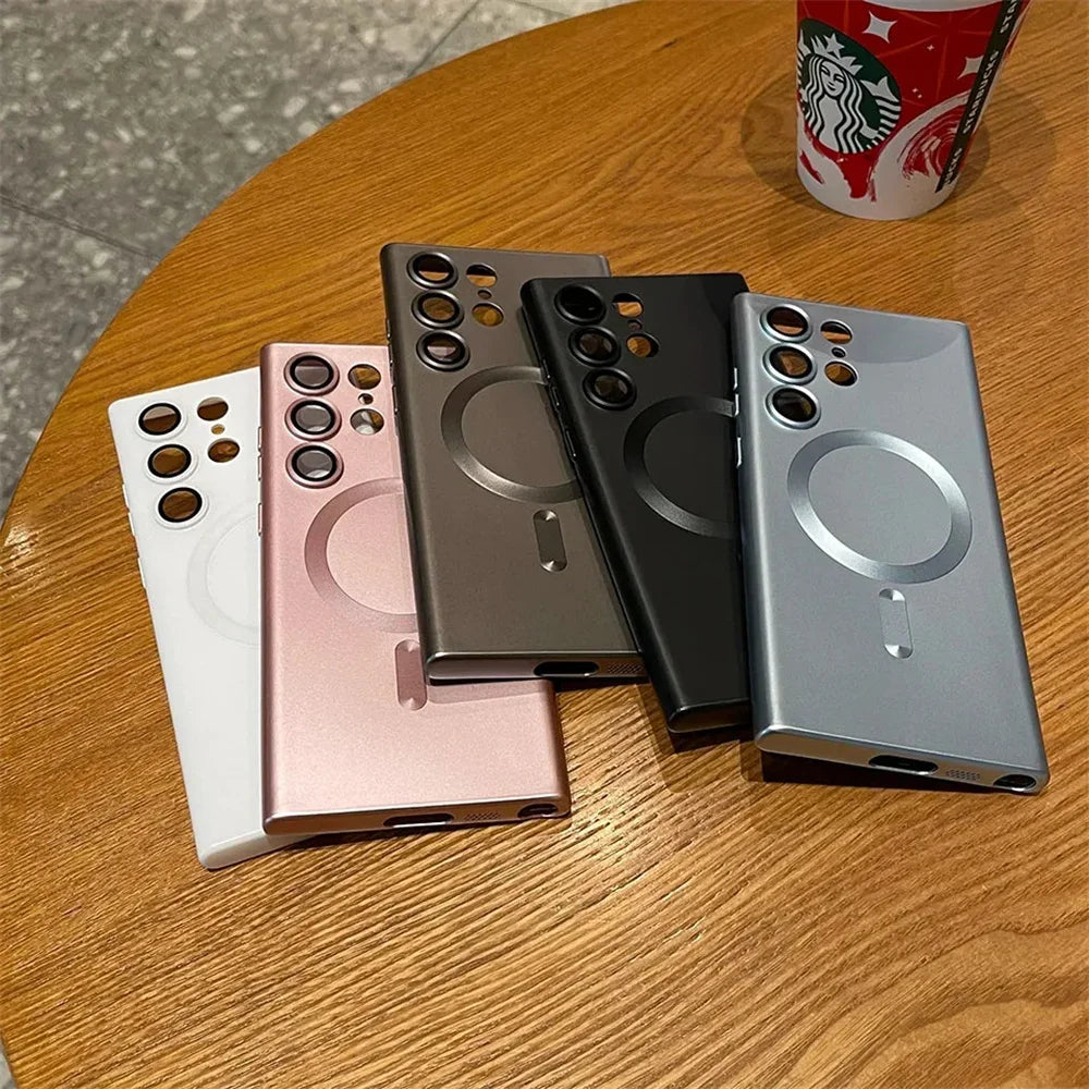 Luxury For MagSafe Magnetic Wireless Charging Case For Samsung Galaxy S24 S23 S22 S21 Ultra Fe Plus Lens Protective Back Cover