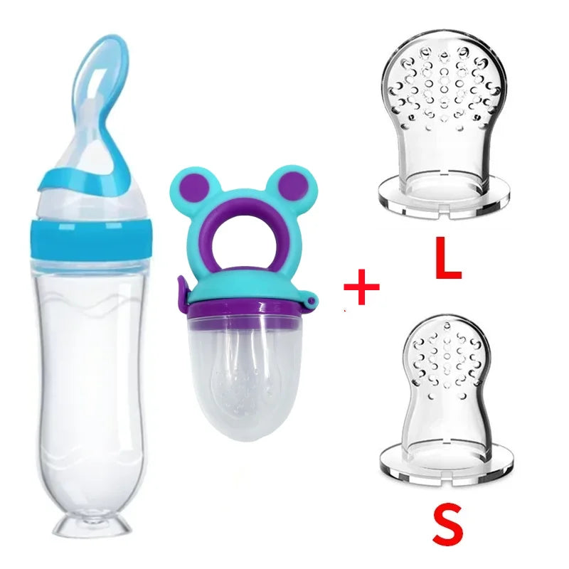 4Pcs Baby Feeding Bottle with Fruit Pacifier Set Baby Spoon Bottle Toddler Fresh Vegetable Fruit Feeder Kids Feeding Supplies