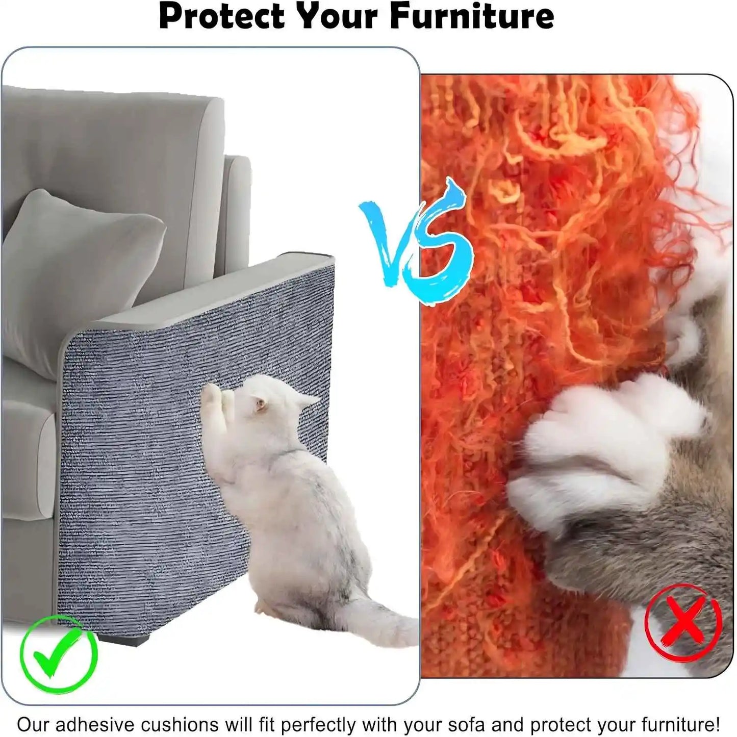 Trimmable Cat Scratcher Mat, Self Adhesive Carpet Mat Pad Replacement for Cat Tree Shelves Post Couch Wall Furniture Steps DIY
