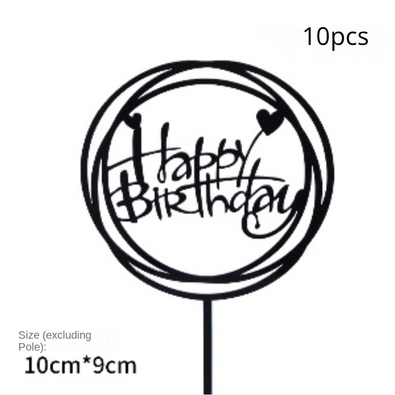 10pcs Multiple Styles Happy Birthday Cake Topper black Gold Cake Toppers Baby Shower Cake Birthday Party Cake Flag Decorations