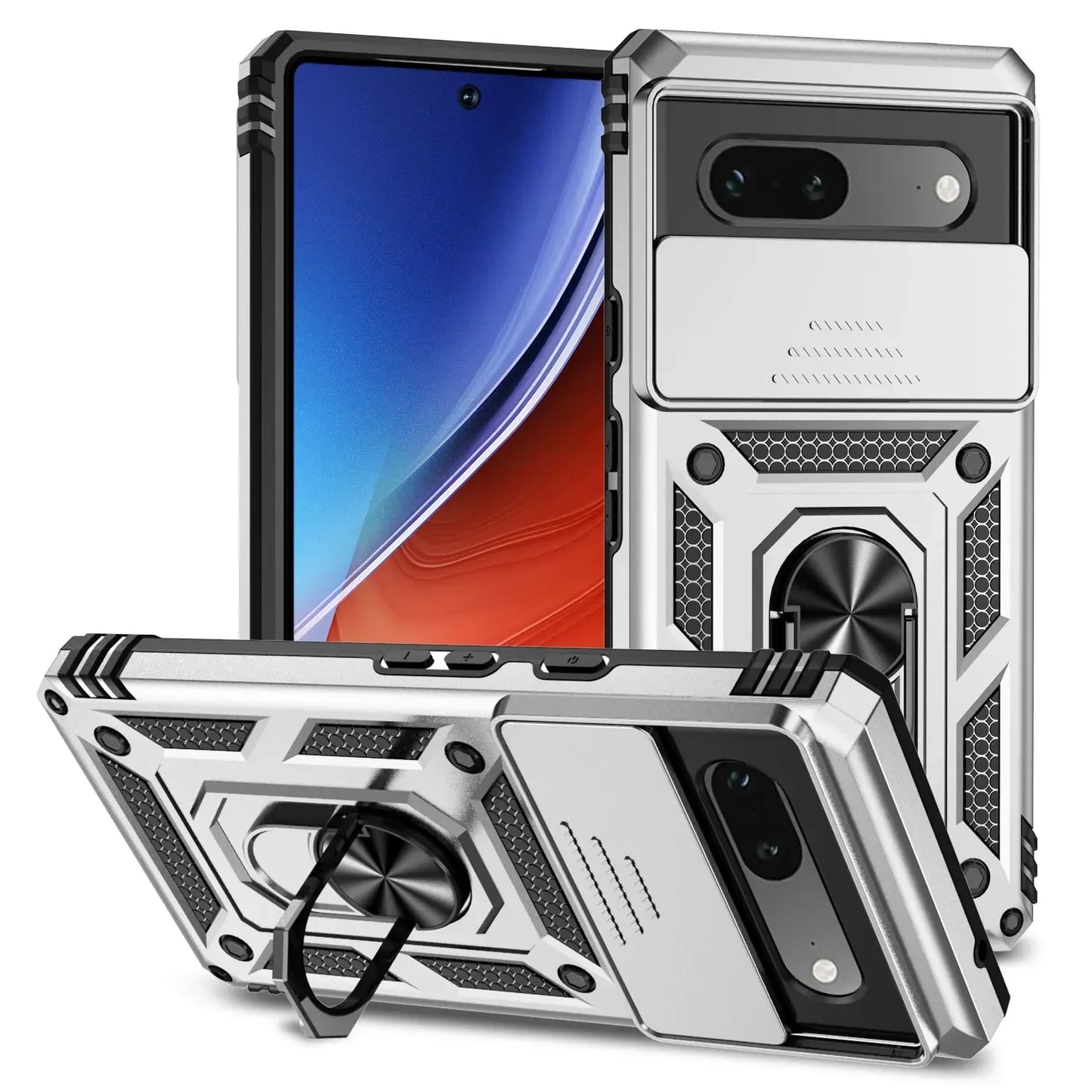 Shockproof Hybrid Dual Layer Magnetic Metal Ring stand Case For Google Pixel 9 8 7 Pro 6 6A 7A Slide Camera Lens Protetion Cover