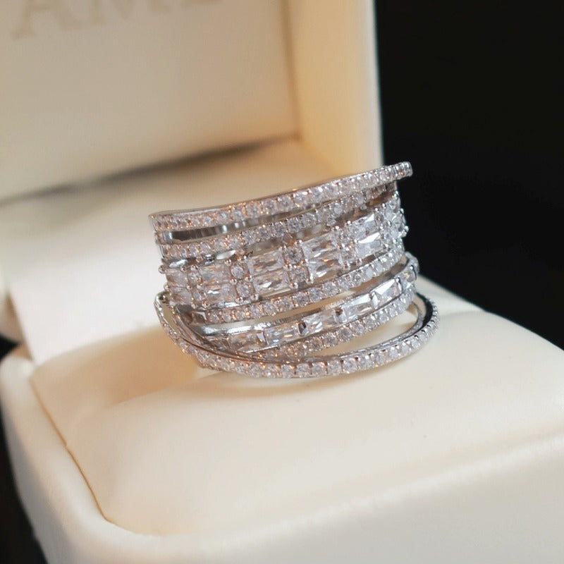 Fashion Multi-Layered Cross Finger Ring with Dazzling Zircon Daily Wear Statement Rings for Women Party Jewelry Gifts