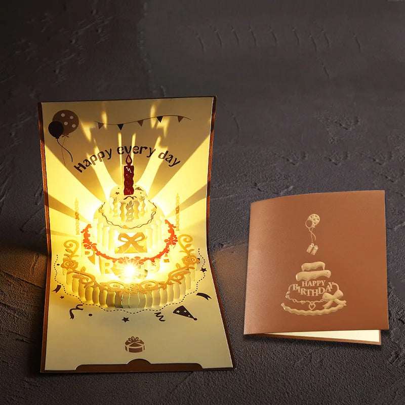 Musical Birthday Greeting Cards 3D Pop Up Gift Card with Led Music Gift Cards with Envelope Wedding Decorations for Tables