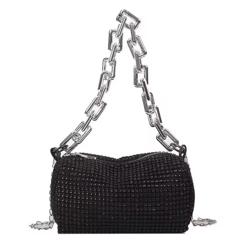 Allover Rhinestone Bucket Bag, Glitter Chain Prom Purse, Women's Mini Crossbody Bag (18cm*13cm*13cm)