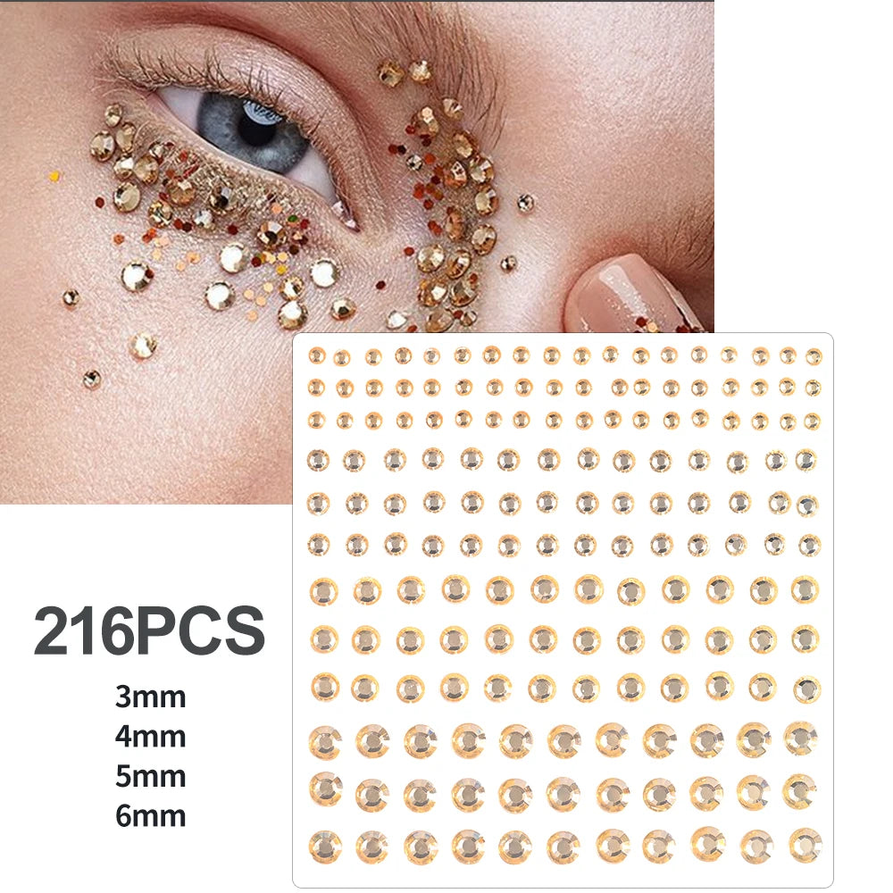 3D Face Eyes Party Makeup Tattoo Sticker Acrylic Diamond Rhinestones Sticker Self-adhesive Mixed Crystal Face Decoration Sticker
