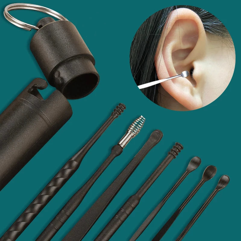 7Pcs ABS+tainless Steel Earpick Ear Cleaner Spoon Ear Care Cleaning Tool Ear Wax Removal Kit Ear Wax Ear Wax Removal Tool