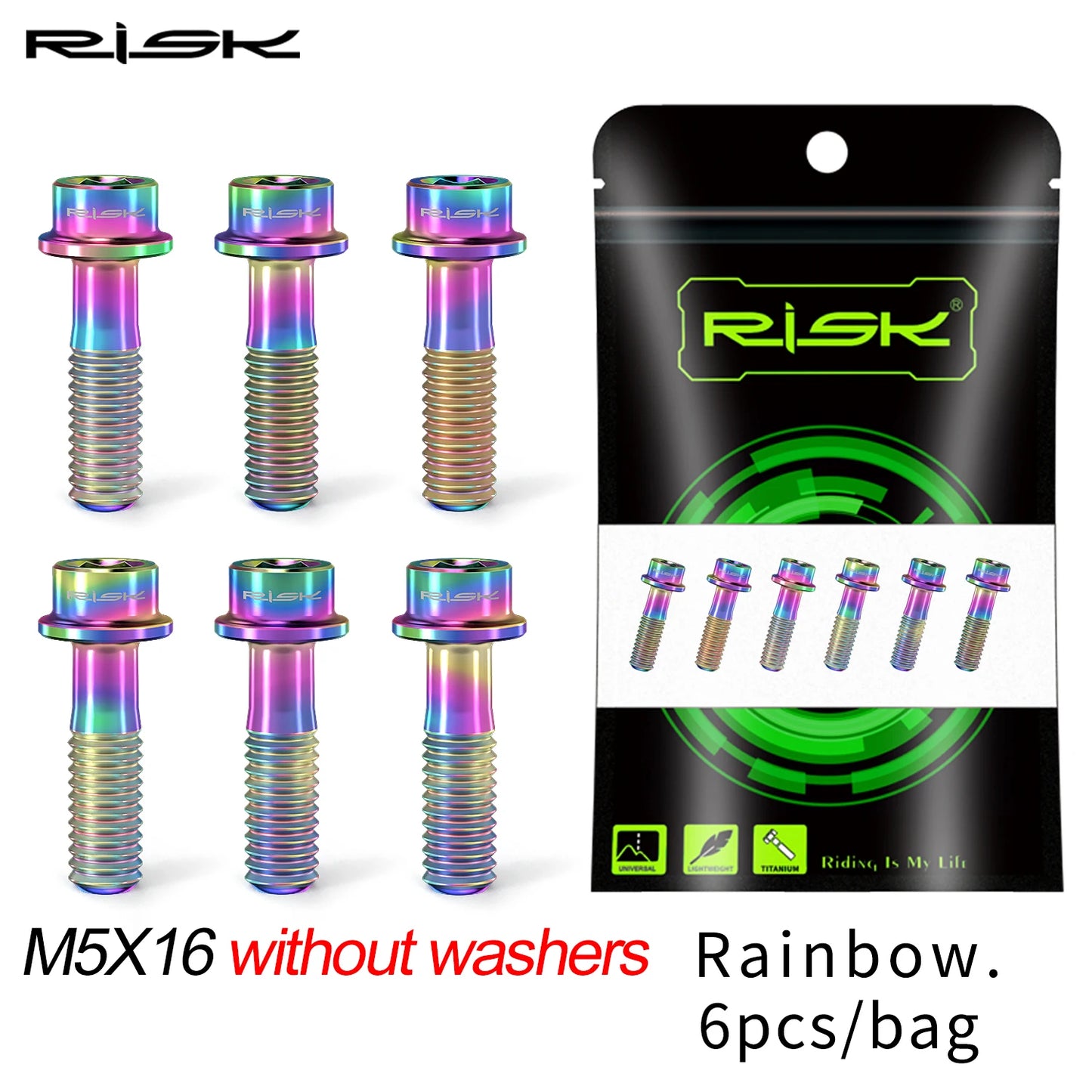6pcs/bag RISK Bike Stem Bolts Bicycle Handlebar Fixing Screws Titanium Alloy M5x16 M5x18 M5X20 Wish Washers Hex Socket Head