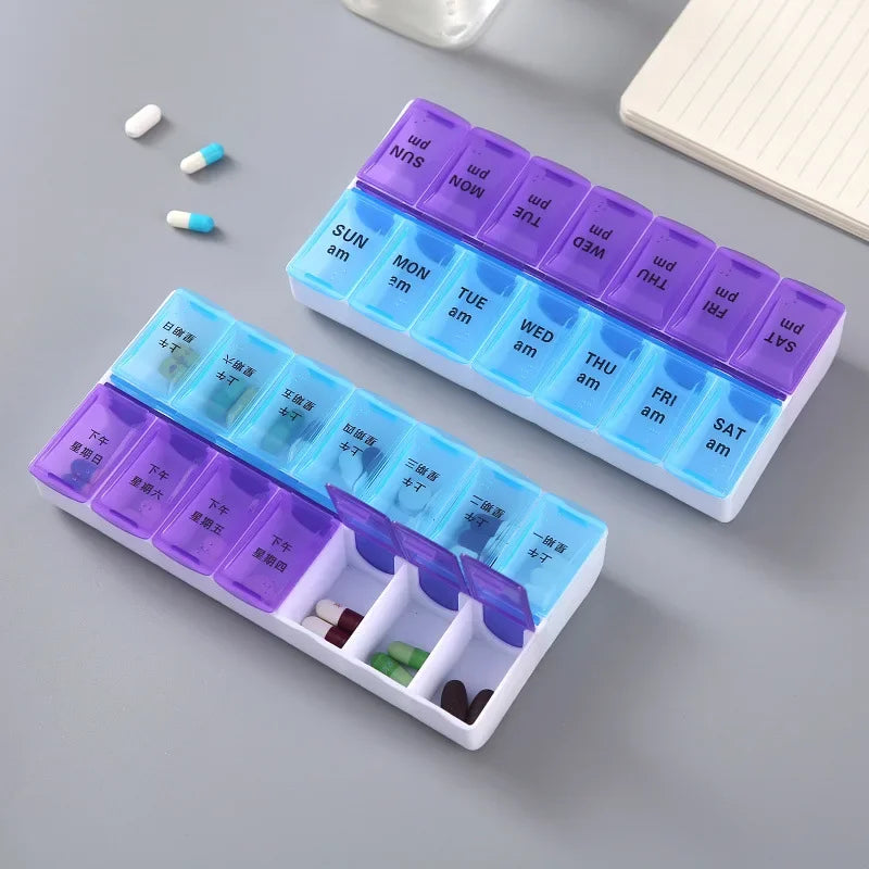 JUSTLANG Weekly 14 Grids 7 Days Pill Box Portable Travel Cases Organizer Pill Container Storage Tablets Vitamin Medicine