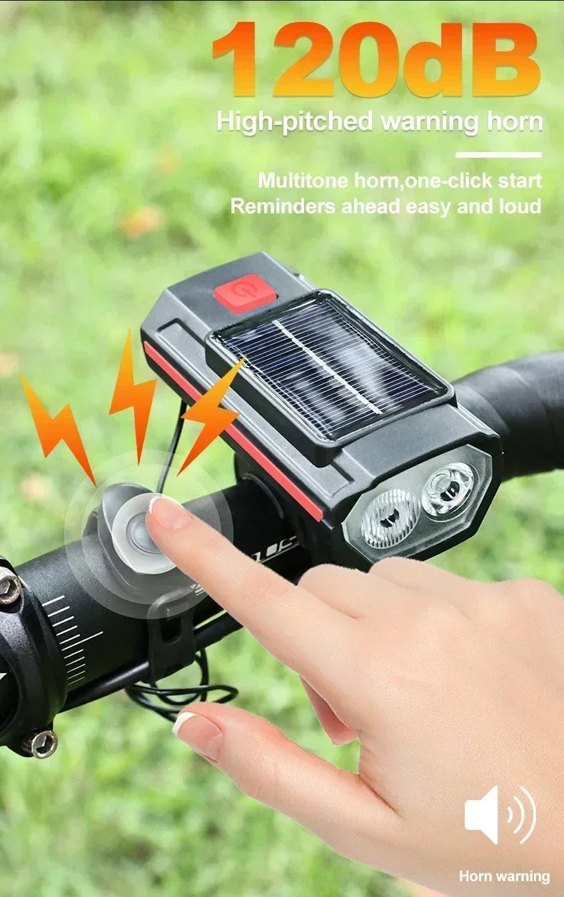 Bicycle Front Light USB Rechargeable with 120dB Horn Highlight Mtb Road Bike Headlight Night Riding Warning Lamp Cycling Light