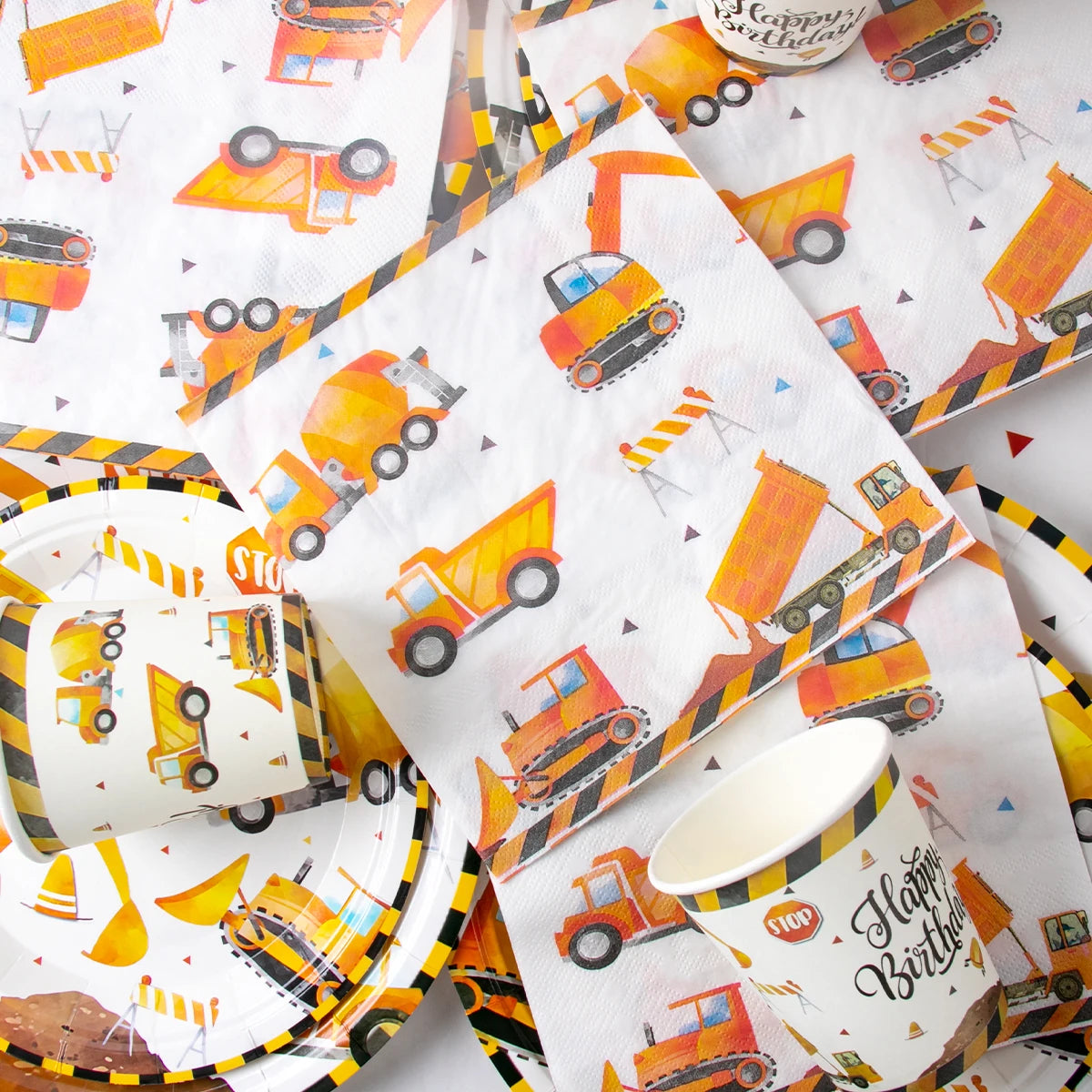 Construction Birthday Party Supplies Tractor Excavator Paper Plate Cup Birthday Banner Truck Latex Balloons For Child's Birthday