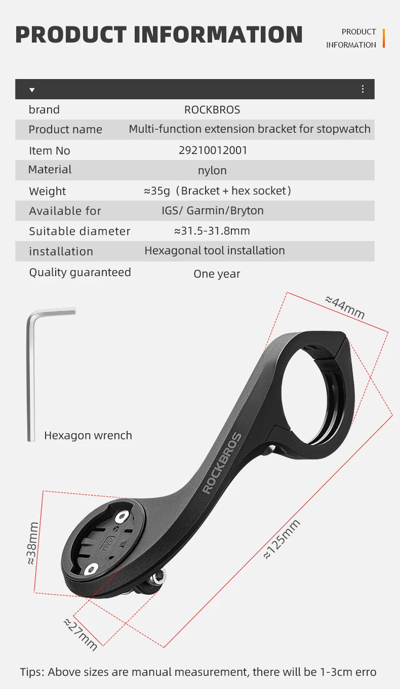 ROCKBROS Light Bracket Mountain Road Bicycle Code Table Holder Nylon Extension Frame Sports Camera Lamp Extension Base Accessory