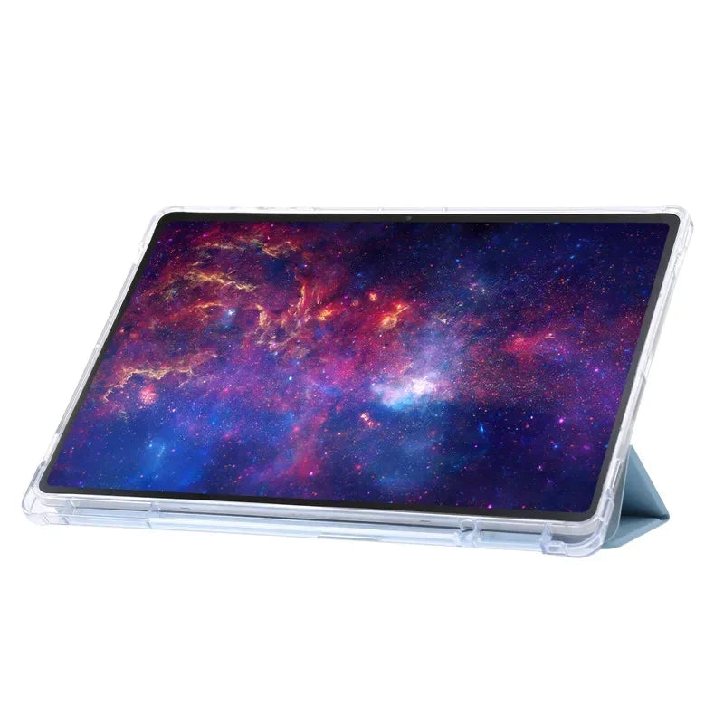 For Samsung Tab S7 FE S8 S10 S9 Plus Case with Pencil Holder Trifold Acrylic Clear Back Hard Cover For Galaxy Tab S9 FE S8 Case