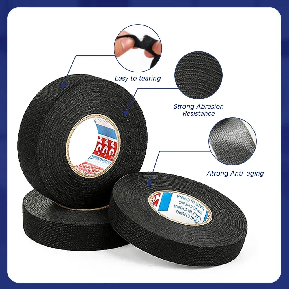 15 Meter Heat-resistant Flame Retardant Tape Adhesive Cloth Tape For Car Cable Harness Wiring Loom Protection Width 15/19/25MM