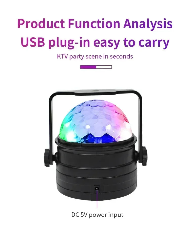 RGB LED Stage Disco Light Rotating DJ Ball Strobe Remote Sound Control Magic Dance Car Christmas Gift Party Club Laser Show Lamp