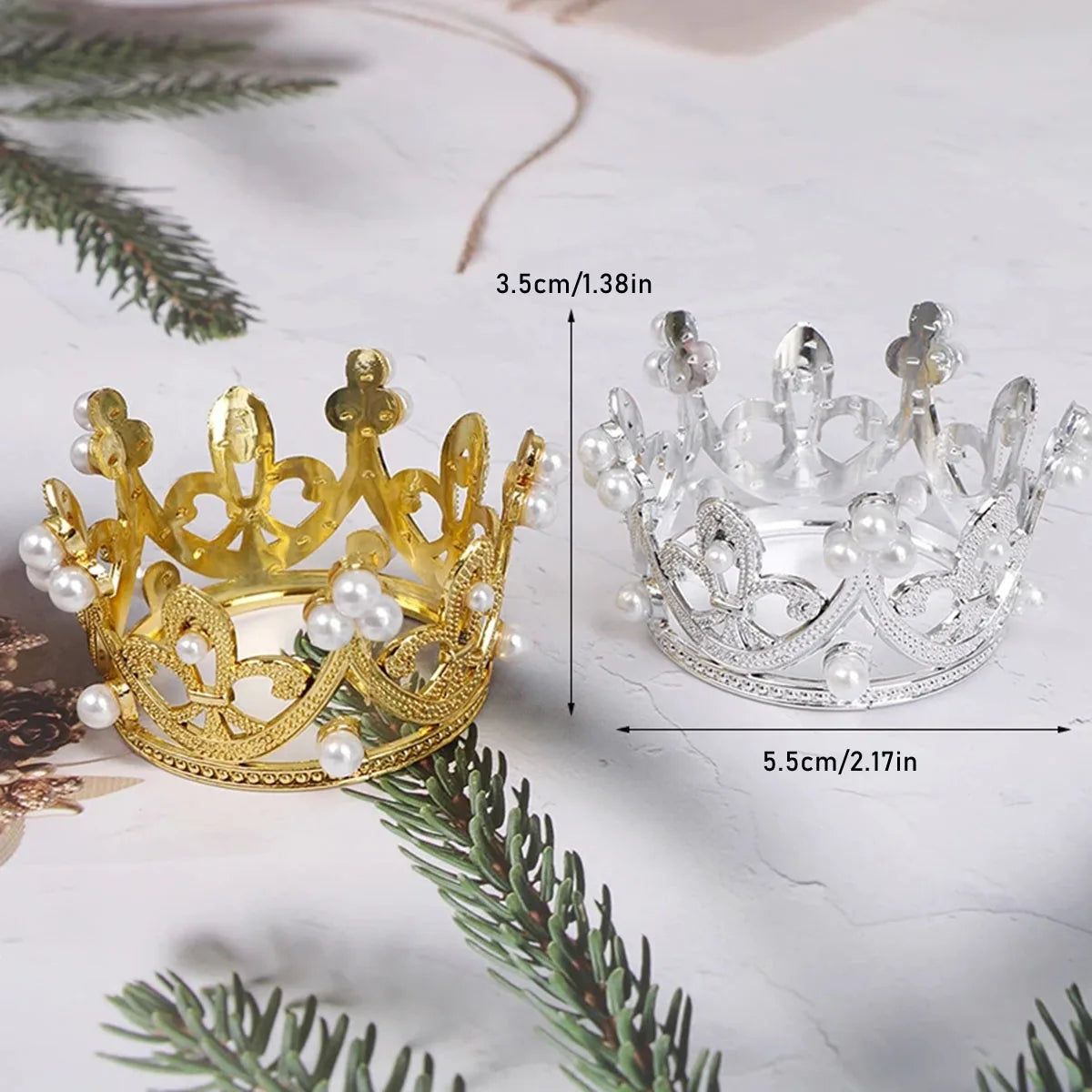 Mini Pearl Crown Cake Topper Romantic Garland Happy Birthday Children Hair Ornaments Wedding Decoration Favors Party