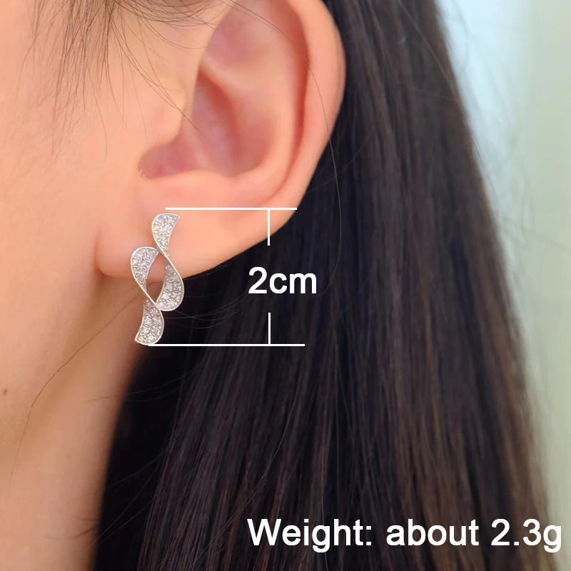 Dainty Exquisite Twisty Shape Stud Earrings for Women Silver Color Zirconia Jewelry for Daily Life Fashion Accessories