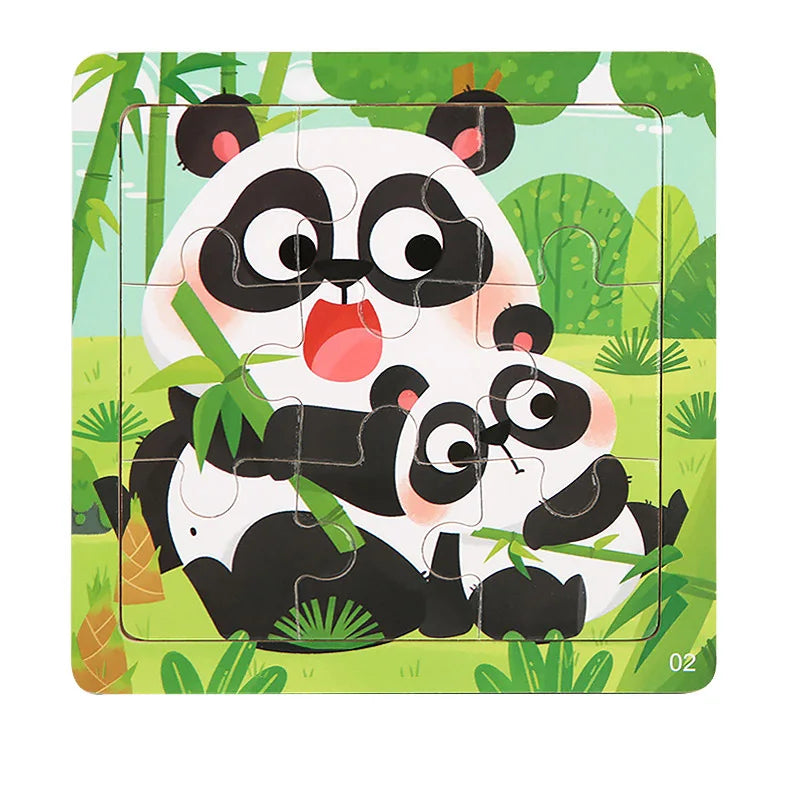 9 Piece Small Wooden Puzzle Cartoon Animal Vehicle 11x11cm Wood 3d Puzzle Montessori Educational Toys For Kids Gifts