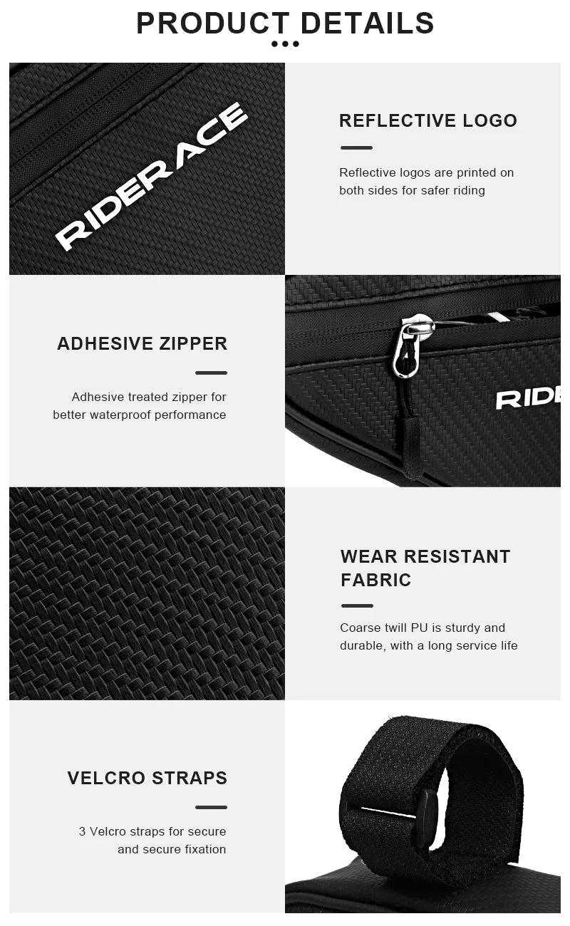 RIDERACE Waterproof Cycling Tube Bags 1.5L MTB Road Bike Triangle Bag Cycling Frame Front Bags Repair Tools Pannier Bicycle Bag