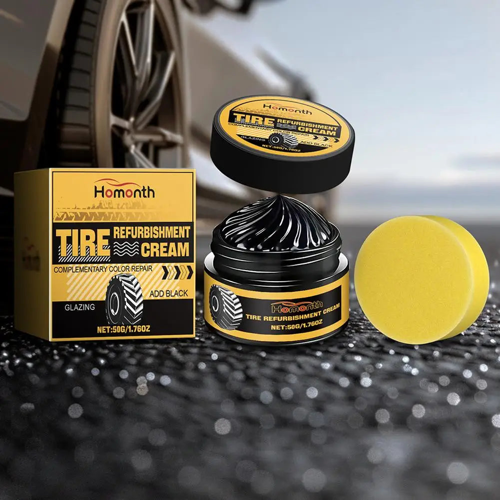 50g Tire Coating Wax Car Tire Retreading and Film Plating Cream Tire Shine Coating Wax Auto Rubber Parts Shiny Paste Anti-Aging