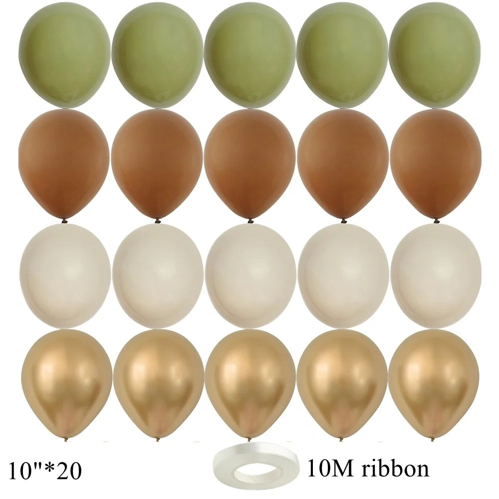 15/20PCS 10inch Vintage Balloons Retro Khaki Green Balloon Set for Wedding Anniversary Happy Birthday Party Decoration Supplies