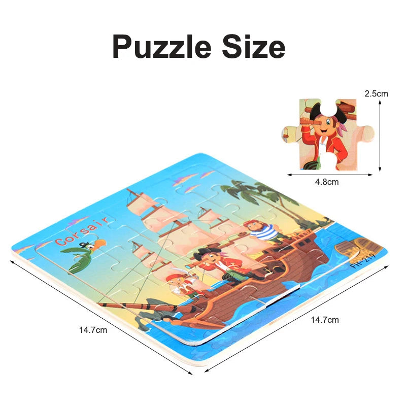 Baby Toys 20Piece Wooden Puzzle Cartoon Animal Vehicle 3D Jigsaw Puzzle Game Montessori Educational Toys For Children Gifts