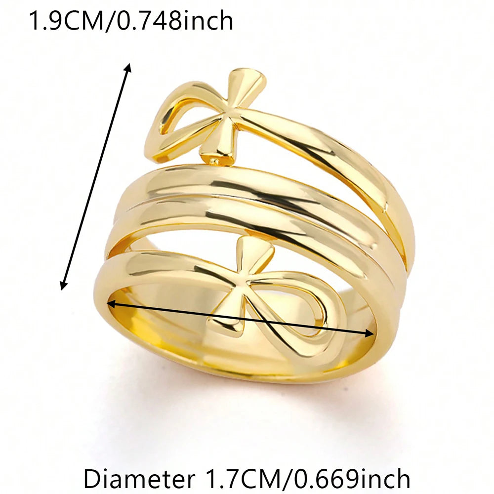 Obega 1 PC Hip Hop Mutilayer Bowknot Gold Color Ring Chic Design Rock Metal Finger Ring For Women Daily Wear Jewelry