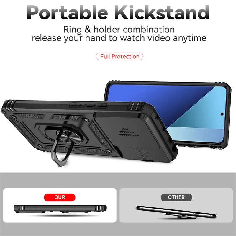 Shockproof Armor Funda For Xiaomi Redmi Note 13 Pro 5G 4G Slide Lens Protect Phone Case For Redmy Note13 Note13pro 5G Back Cover