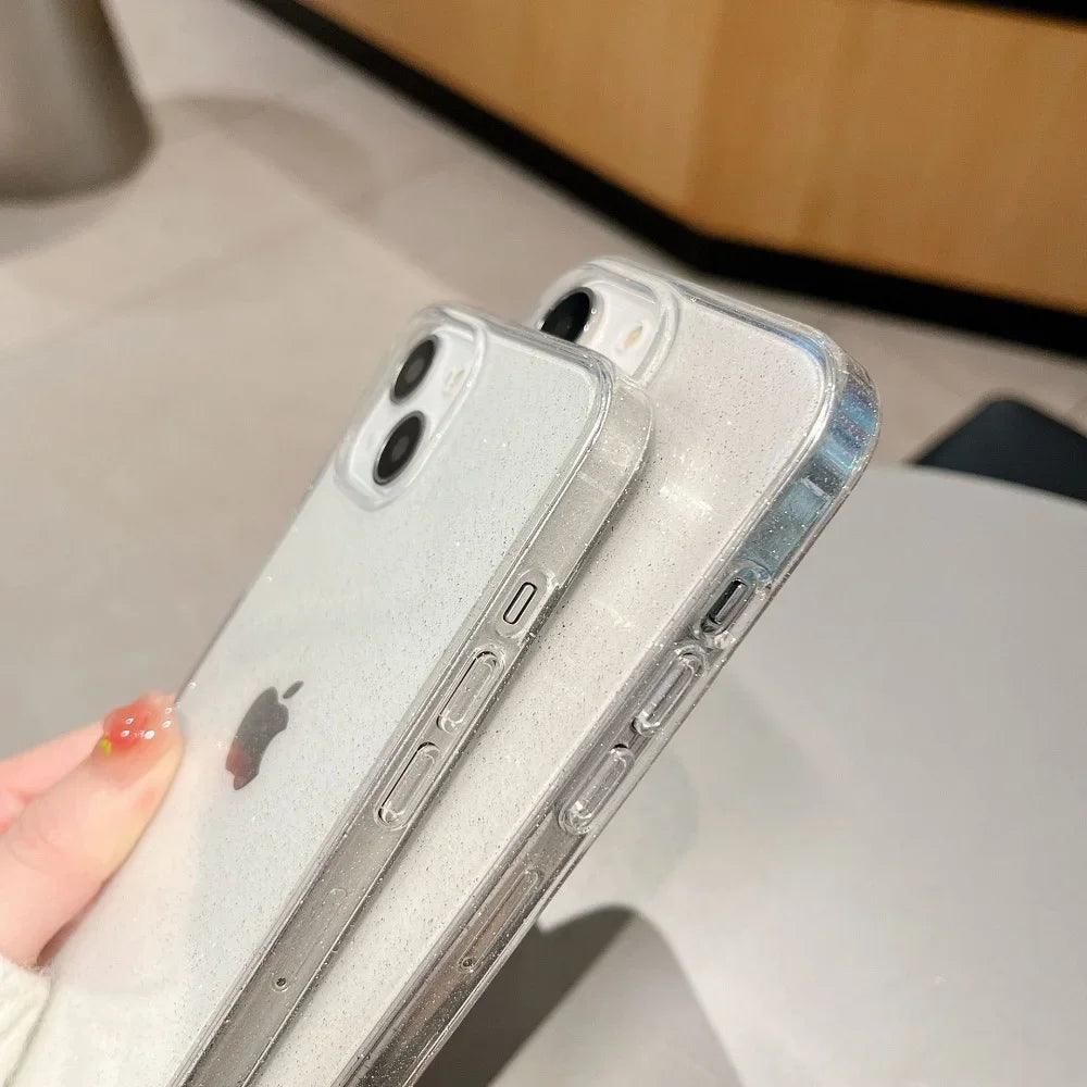 Luxury Glitter Bumper Bling Clear Case for IPhone 15 14 13 12 11 Pro Max Mini X XS Max XR 7 8 Plus 16 Pro Silicone Acrylic Cover