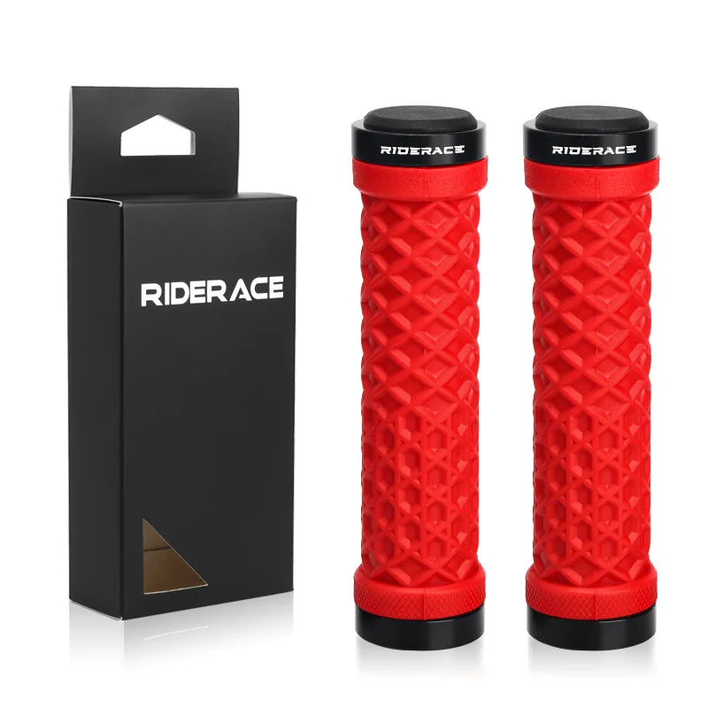 RIDERACE Bicycle Handlebar Grips Soft Rubber MTB Mountain Bike Lock on Handle Bar Cover Shockproof Anti-Slip Ergonomic Cycling