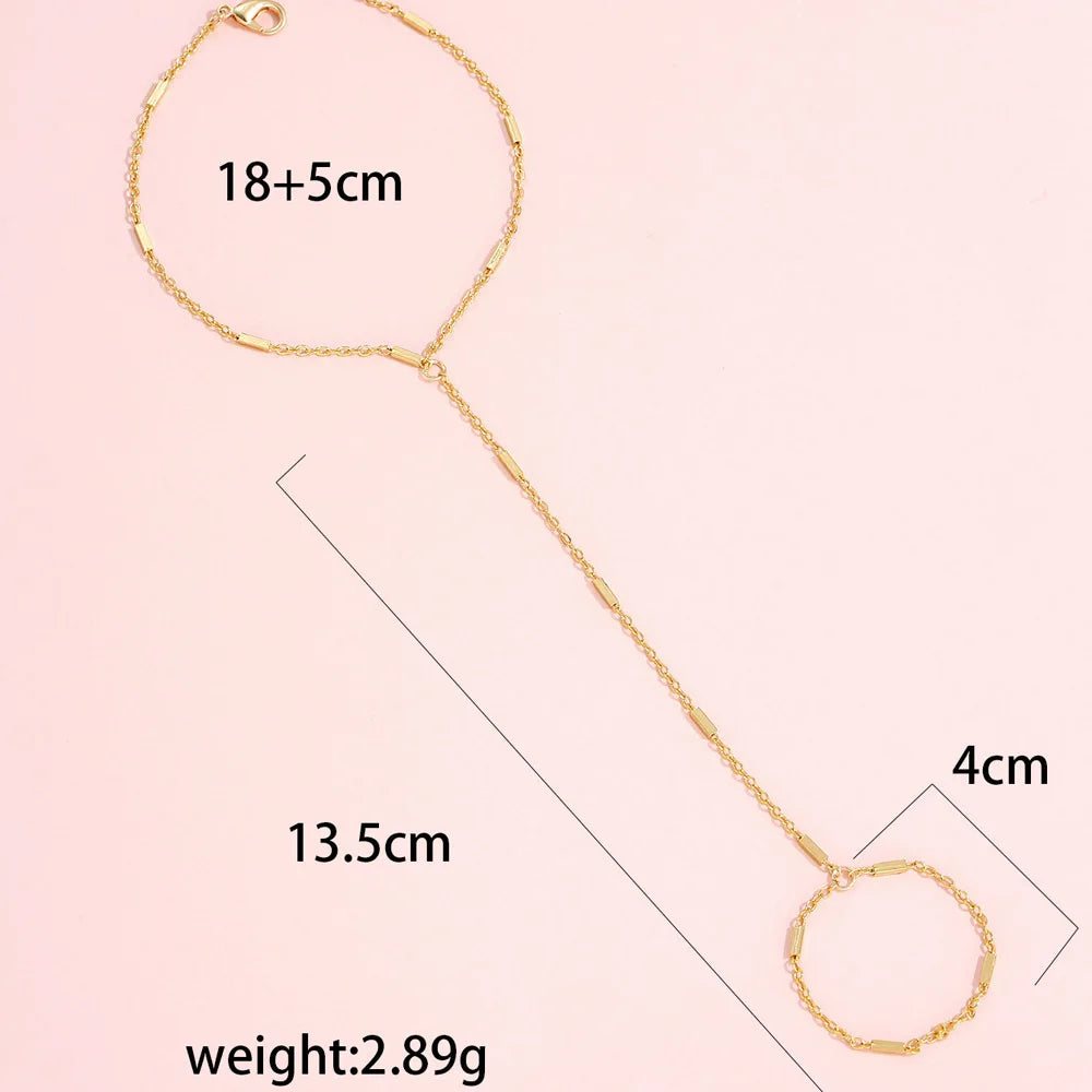 Elegant Tiny Chain Bracelet Finger Rings For Women Gold Color Link Chains Connecting Hand Harness Bracelets Jewelry