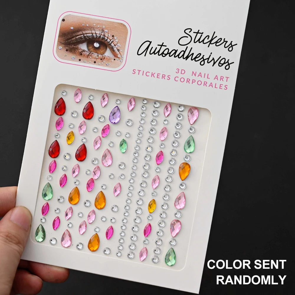 1Pcs Face Diamond Gem Sticker 5D Colorful Rhinestone Tattoo Eyeshadow Stickers fo Festival Nail Body Makeup Bling Jewel DIY Deco