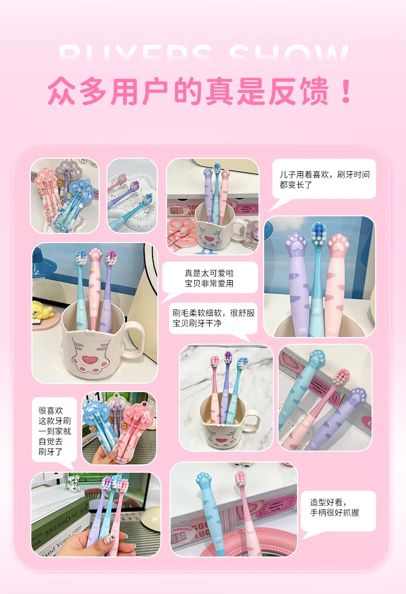 Cartoon Cute Cat Claw Shaped CHILDREN'S Soft Bristled Toothbrush Suitable for Cleaning the Oral Cavity for Ages 2-12