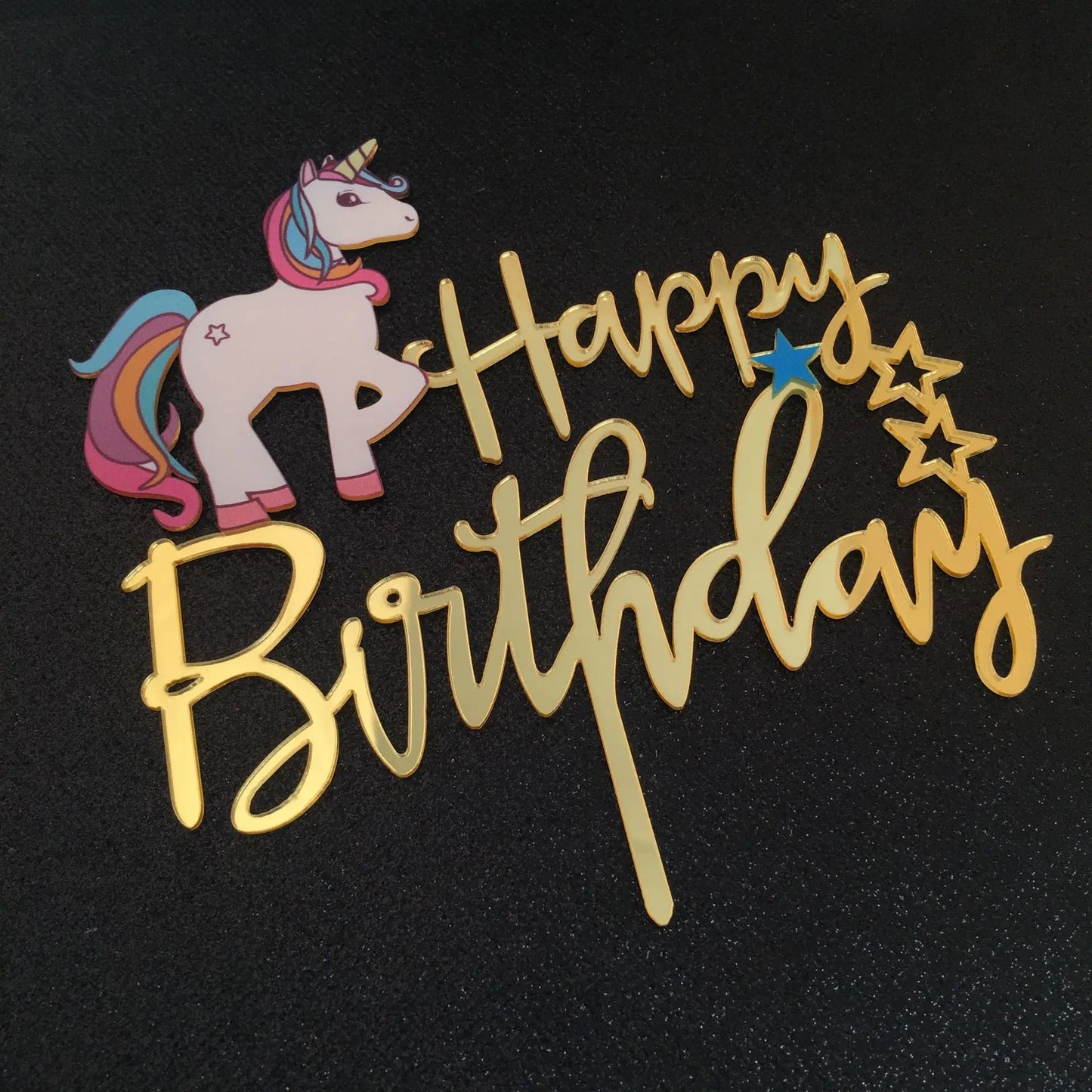 9 pcs unicorn rainbow cake topper unicorn with rainbow clouds stars Happy birthday cake decorations for girls one year old party