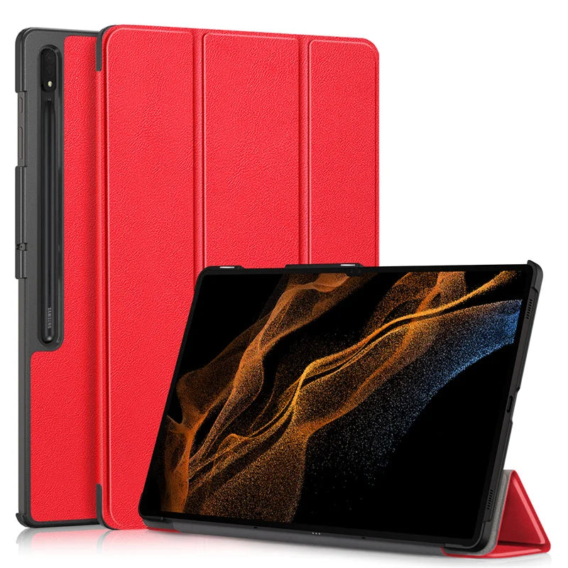 For Samsung Galaxy Tab S10 Ultra Case 14.6" Magnetic Fold PU Leather Stand Hard Tablet Funda For Galaxy Tab S9 Ultra Case Cover