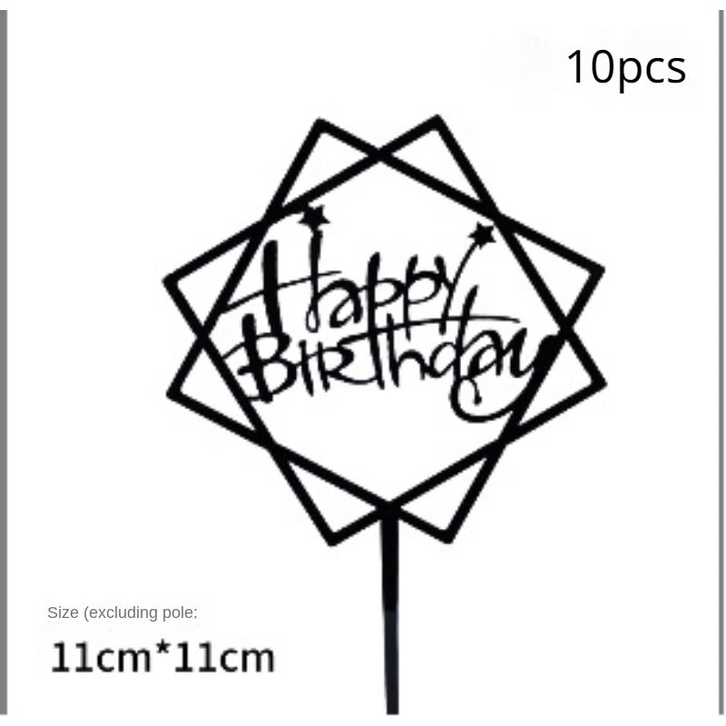 10pcs Multiple Styles Happy Birthday Cake Topper black Gold Cake Toppers Baby Shower Cake Birthday Party Cake Flag Decorations