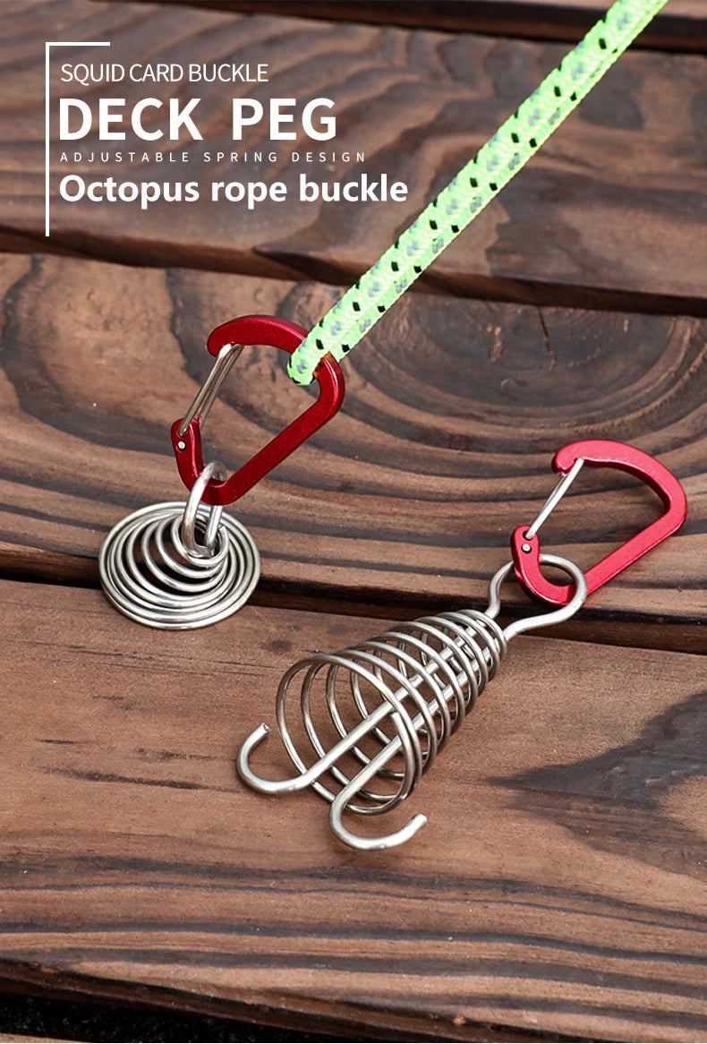 Outdoor Camping Octopus Rope Buckle Camping Deck Nail Stainless Steel Fixed Tent Rope Buckle Wooden Hook Spring Wind Rope