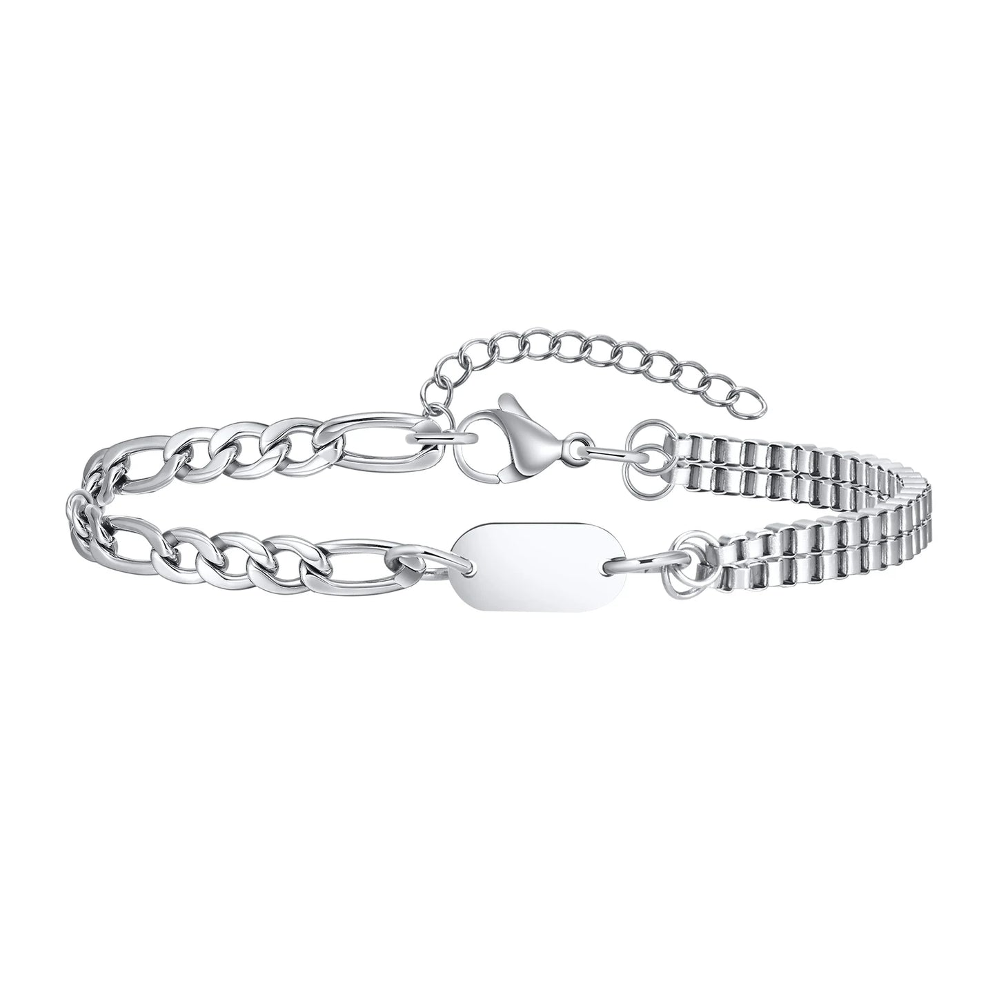Vnox A-Z Initial Bracelets for Men Women, Never Fade Figaro Chain, Double Layered Box Link Chain Bracelets, Name Gift for Him