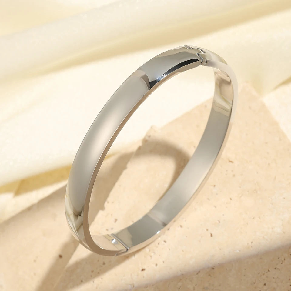 Yupsk Glossy Gold Color Stainless Steel Cuff Bangle for Women Smooth Thin Cylinder Bracelet Exquisite Waterproof Jewelry Gift