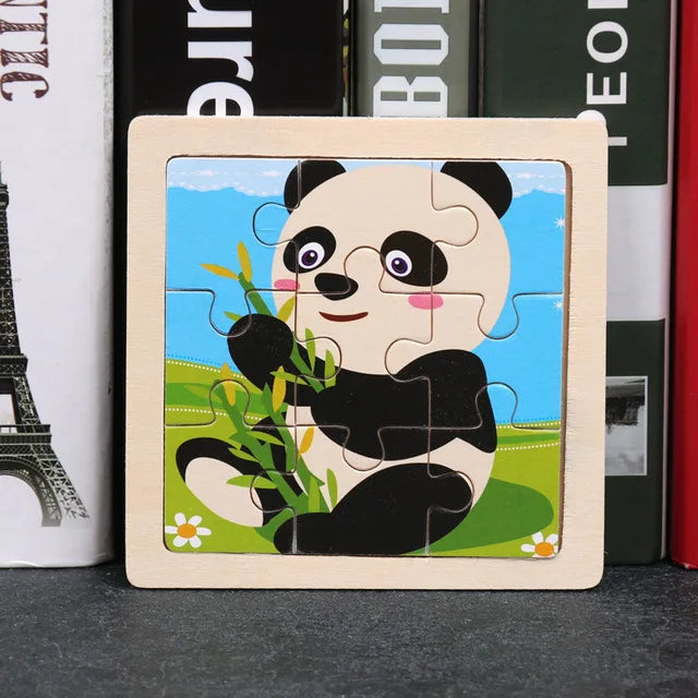 Baby Wooden Toys 11x11cm Jigsaw 3d Puzzle Cartoon Animal Traffic Wooden Puzzle Game Montessori Educational Toys For Children