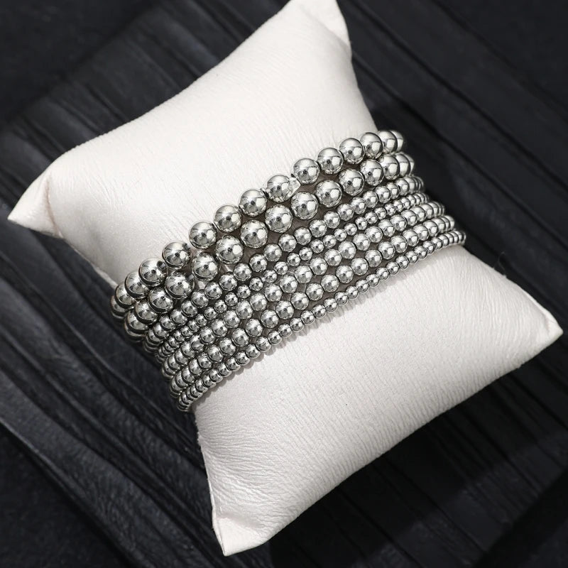 7 Pcs/Set Handmade Beaded Elastic Rope Stacking Bracelets Set For Women Jewelry Accessories