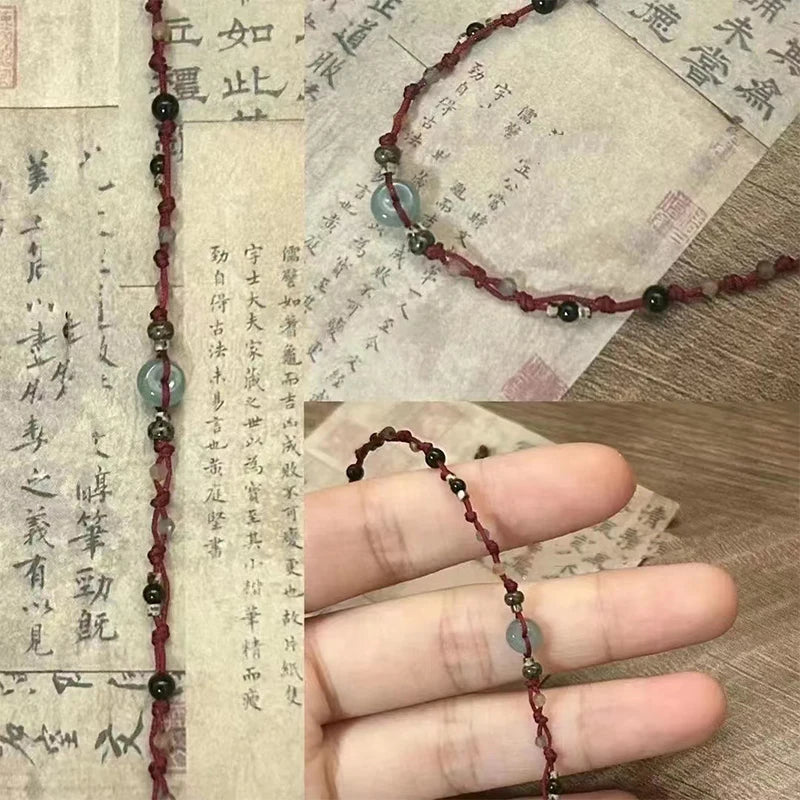 Retro Chinese Style Adjustable Handmade Braid String Bracelet Beaded Charm Bracelet Bangle Fashion Couple Bracelet Jewelry