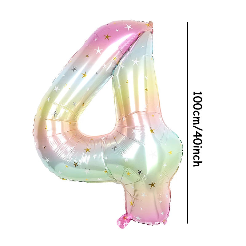 1pc 40inch Pastel Rainbow Number Foil Balloons Star Sky Gradient Digital Balloon Kids Birthday Party Decorations Helium Ball