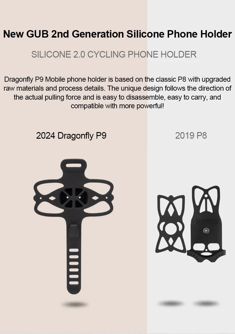 GUB Bicycle Dragonfly P9 Cell Phone Holder Road Bike MTB Silicone Mobile Phone Holder Normal Shaped Handlebar Universal